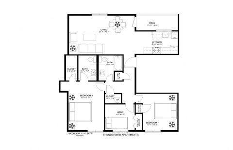 Thunderbird Apartments 3x1.5 Floor Plan
